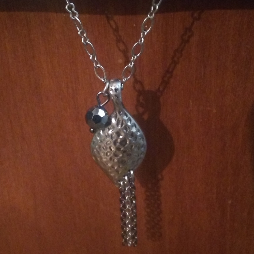 Lia Sophia Silver Hammered Drop Necklace